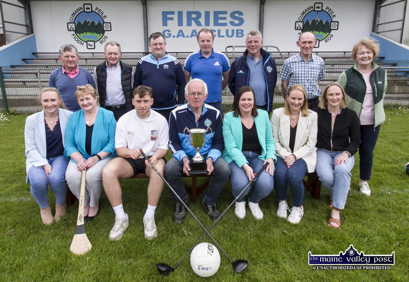 At the launch of the Firies GAA Club / Donie McCarthy Memorial Golf Classic at club headquarters in Farranfore were front row: Linda and Bernie McCarthy, Dara Moynihan, launch guest and Kerry senior football team member; Tom Kelliher, Caroline, Danielle and Elaine McCarthy. Back row: Patrick and Timmy McCarthy, Dermot O'Connor, Brendan Spring, Morgan McMahon, John McCarthy and Mary Ring. ©Photograph: John Reidy